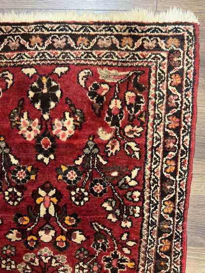 Persian Sarouk Rug 2x4 Hand Knotted Wool Antique Floral Area Rug Red Black Cream