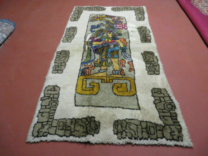 Hand Knotted Wool Rug Vintage Prince Motif Tribal Nomadic Shag 4 By 7