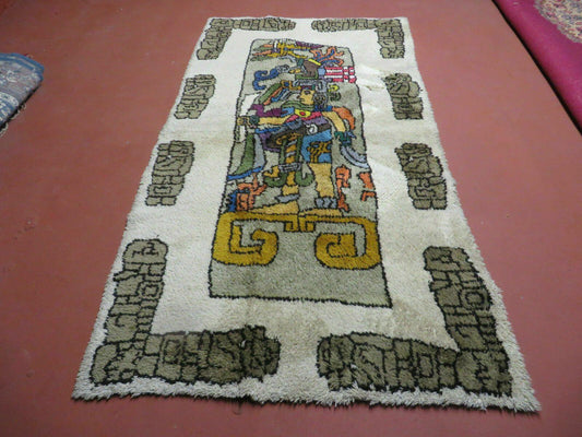 Hand Knotted Wool Rug Vintage Prince Motif Tribal Nomadic Shag 4 By 7