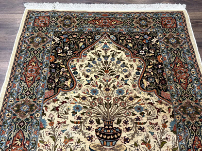 Rare Turkish Hereke Silk Rug 3x5, Tree of Life Persian Vase Design, Very Fine 440 KPSI, Signed