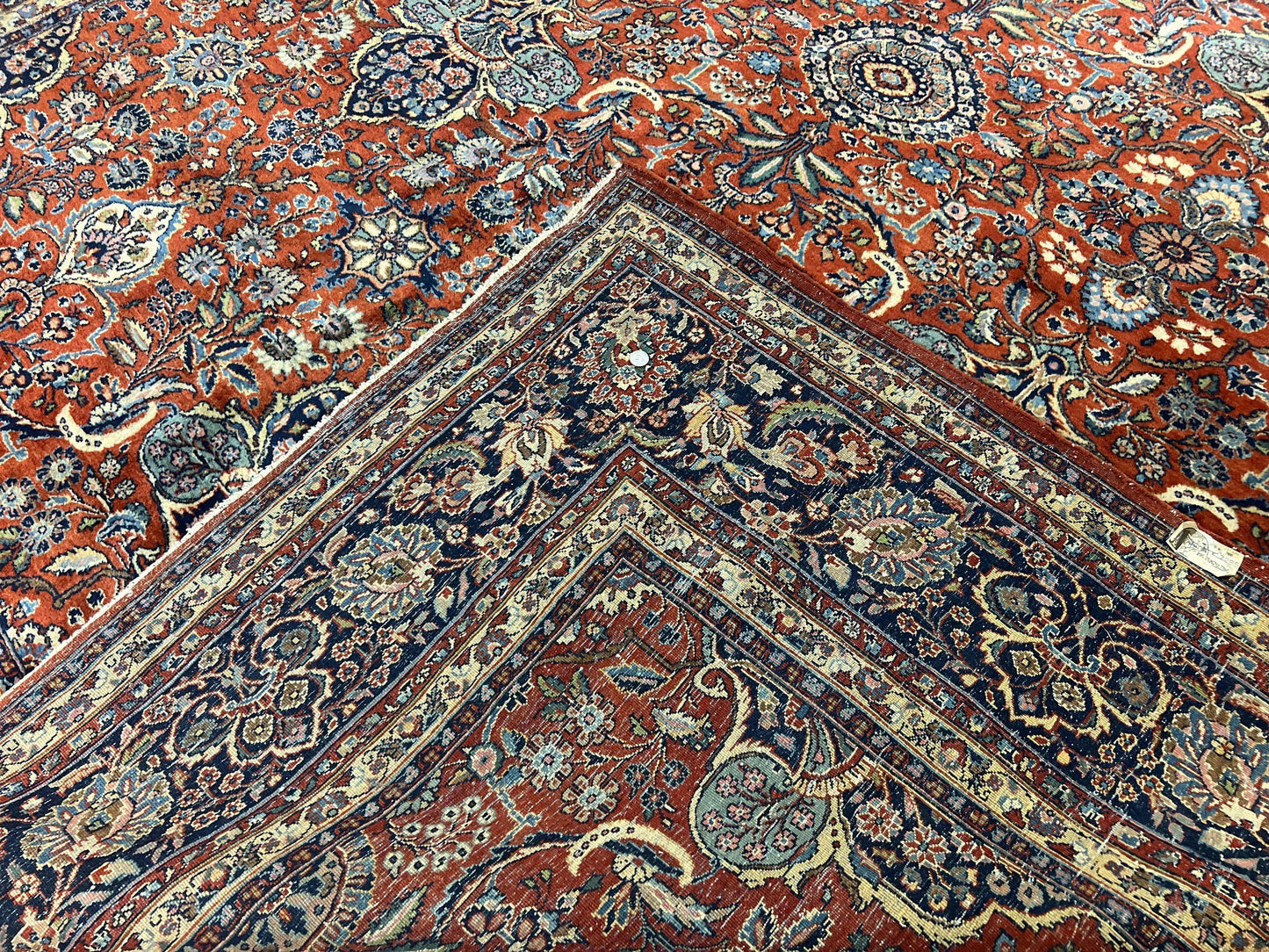 Persian Sarouk Rug 9x12 Handmade Wool Qazvin Antique Carpet Red And Dark Blue Floral Allover