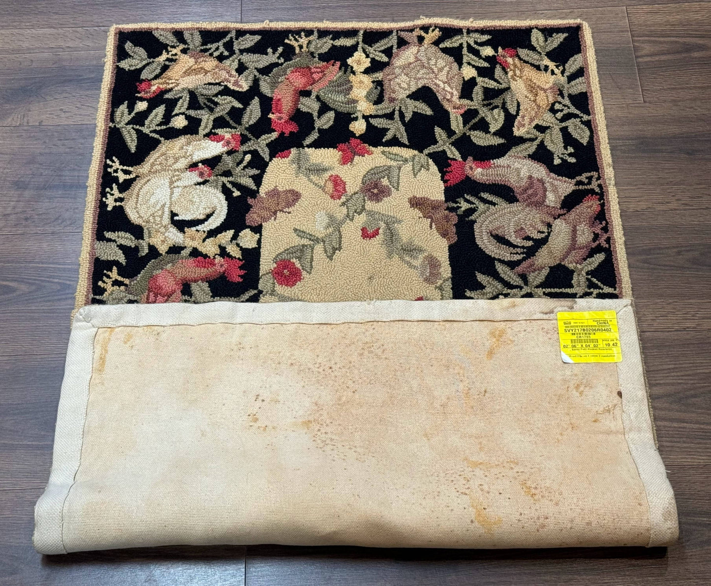 Small Vintage Hooked Rug Roosters Handmade Wool Area Rug Decor Accent