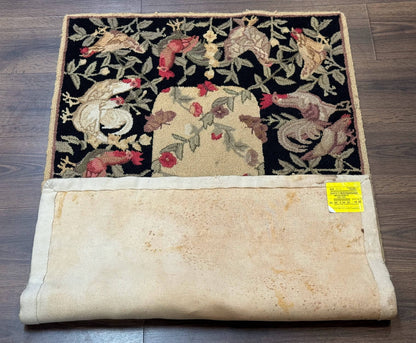 Small Vintage Hooked Rug Roosters Handmade Wool Area Rug Decor Accent