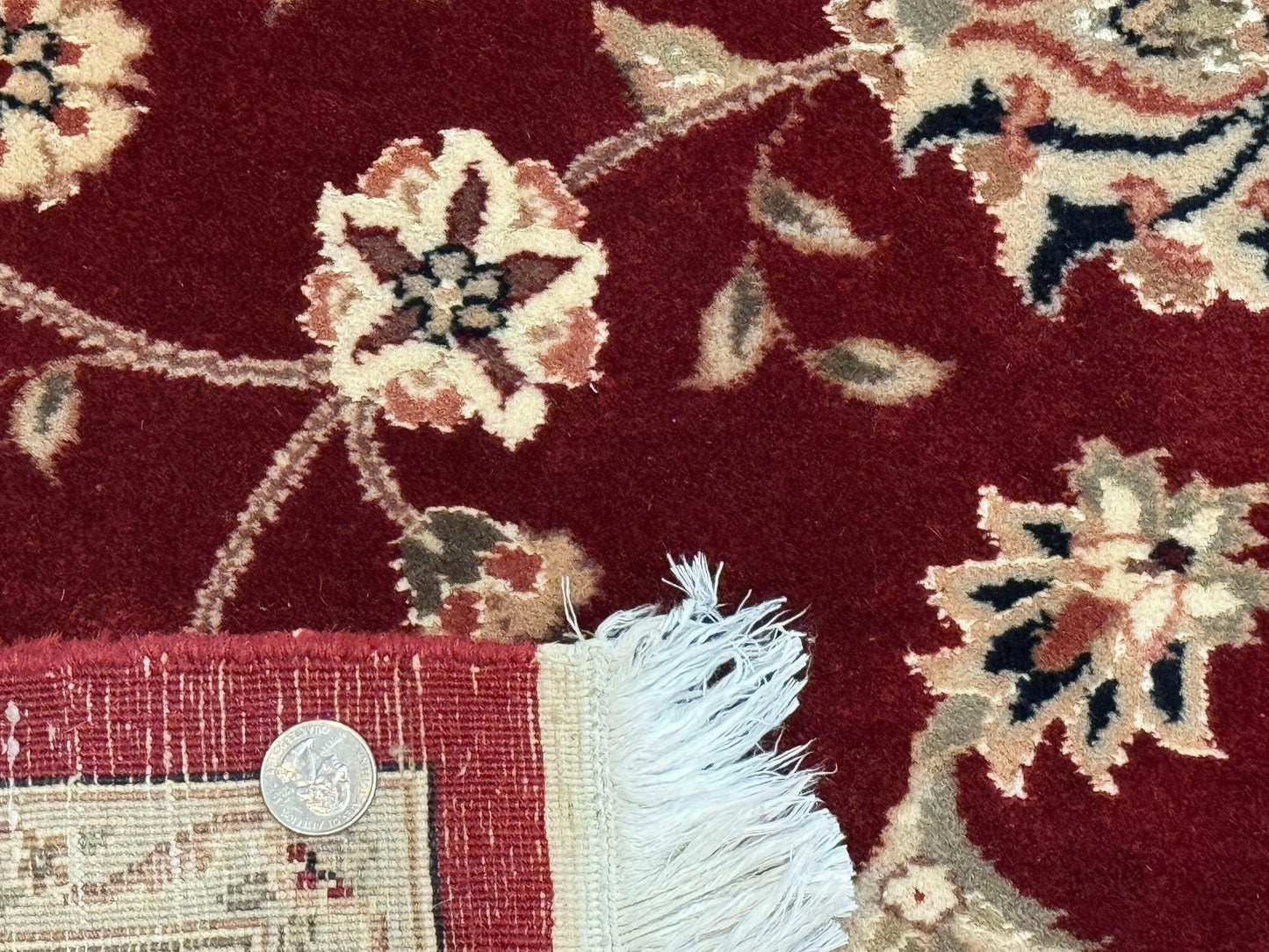 Maroon Persian Area Rug 8x10, Floral Allover, Pak Persian, Wool and Silk Highlights, Traditional Oriental Carpet