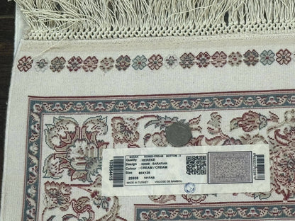 Turkish Silk Rug 2.6 x 4 Ivory Allover Floral Design Bamboo Silk