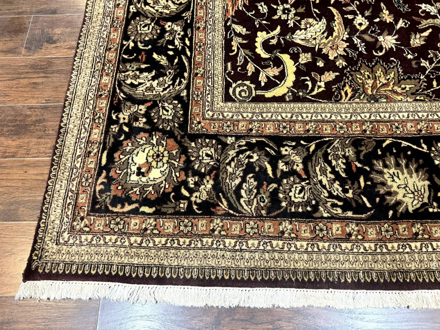 Indo Persian Rug 10x14 Handmade Wool Floral Allover Vintage Dark Maroon Plum Black