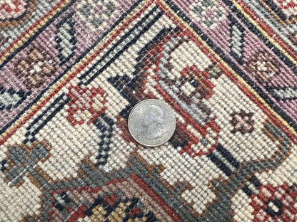 Indo Persian Bidjar Rug 8x10, Purple and Ivory Hand Knotted Wool Vintage Oriental Carpet, Herati Mahi Pattern, 8 x 10 Traditional Fine Rug