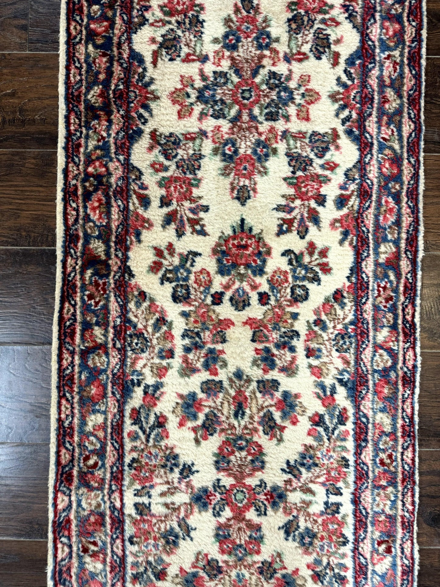 Persian Sarouk Runner Rug Handmade Wool Floral Hallway Ivory