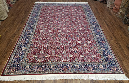 Vintage Turkish Sivas Area Rug 6x9 Hand Knotted Wool Red And Midnight Blue Floral Oriental Carpet