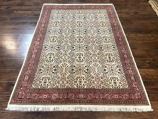 Turkish Rug Kayseri Handmade Vintage Wool Area Rug 6x8 Cream Multicolor Allover Pattern