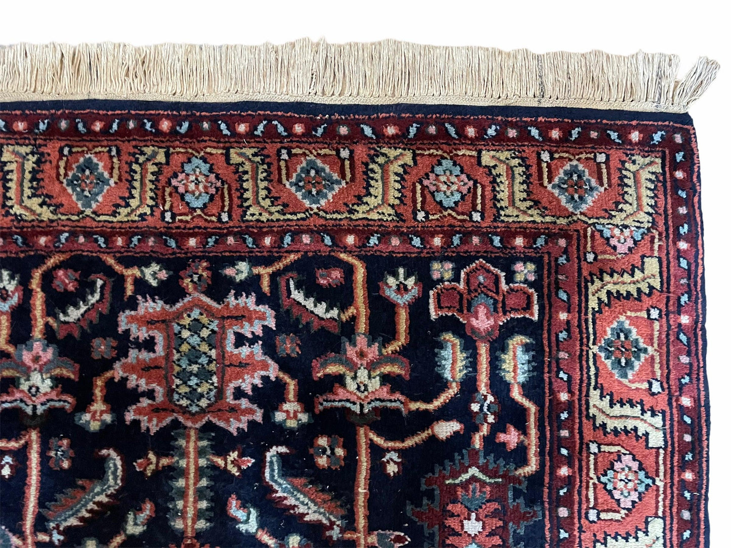 Handmade Wool Geometric Rug 4x6 Vintage Hand Knotted Organic Dyes Blue Red Area Rug