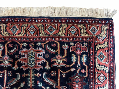 Handmade Wool Geometric Rug 4x6 Vintage Hand Knotted Organic Dyes Blue Red Area Rug