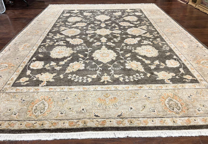 Indo Persian Rug 9x12 Hand Knotted Wool Vintage Floral Dark Brown Carpet