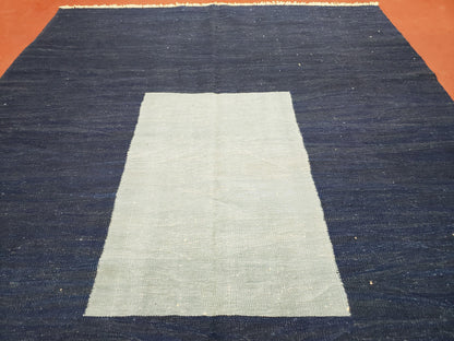 Turkish Kilim Rug 6x9 Wool Flatweave Blue Abstract Boho Decor