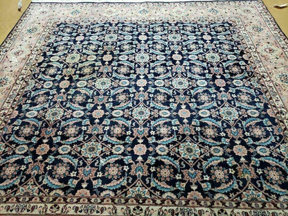 Handmade Wool Rug Floral Oriental Blue 73 Inch Square Carpet
