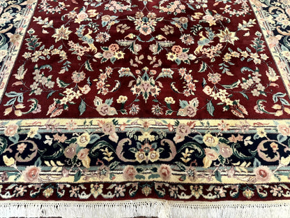 Indo Persian Rug 8x10 Handmade Wool With Floral Bird Pictorials In Maroon And Navy