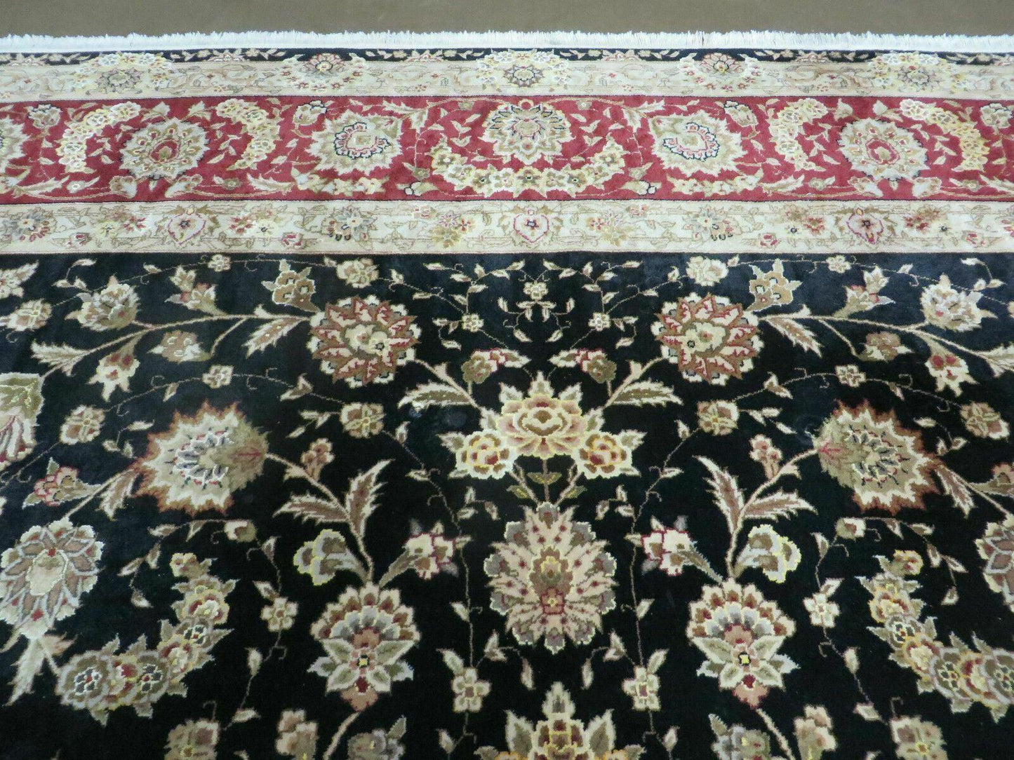 Vintage Chinese Silk Wool Rug Hand Knotted Oriental Floral 9 By 12 Feet With Silk Highlights