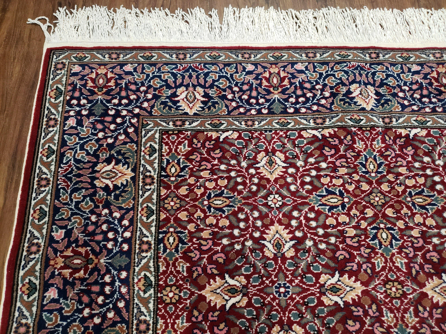 Vintage Turkish Sivas Area Rug 6x9 Hand Knotted Wool Red And Midnight Blue Floral Oriental Carpet