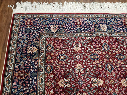 Vintage Turkish Sivas Area Rug 6x9 Hand Knotted Wool Red And Midnight Blue Floral Oriental Carpet