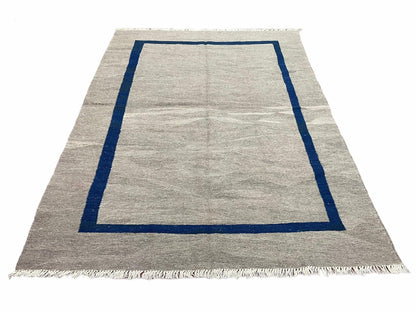 Turkish Kilim Rug Geometric Wool Handcrafted 5 Feet 7 Inches By 7 Feet 9 Inches Gray Blue