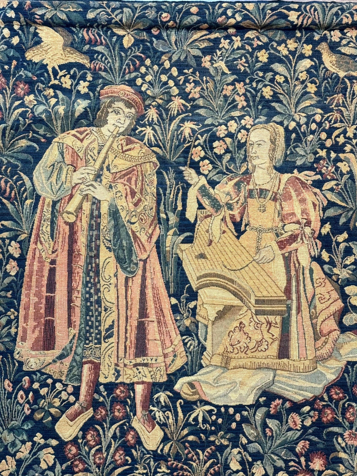 Vintage Belgium Tapestry 2x3 with Red, European Design, Flemish Tapestry