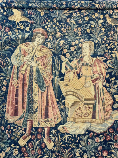 Vintage Belgium Tapestry 2x3 with Red, European Design, Flemish Tapestry