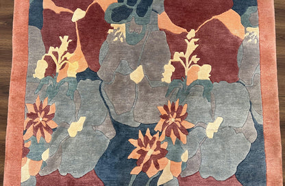 Modern Tibetan Rug Hand Knotted Wool Carpet 6x8 Multicolor Floral Abstract Pattern