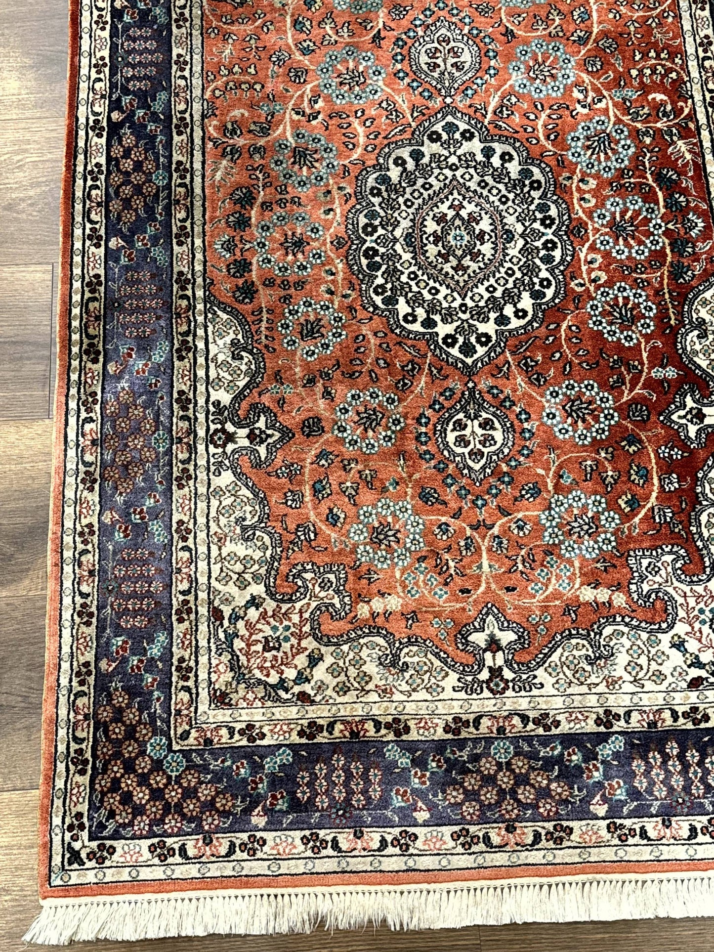 Turkish Silk Runner Rug 3x8, Short Runner Rug, Red, Floral Medallions, Very Fine 360 KPSI, 3 x 8 Runner