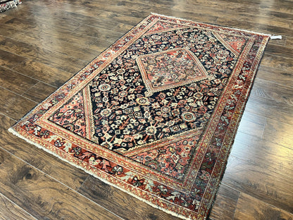 Persian Mahal Rug Antique Hand Knotted Wool Geometric Medallion 4x7