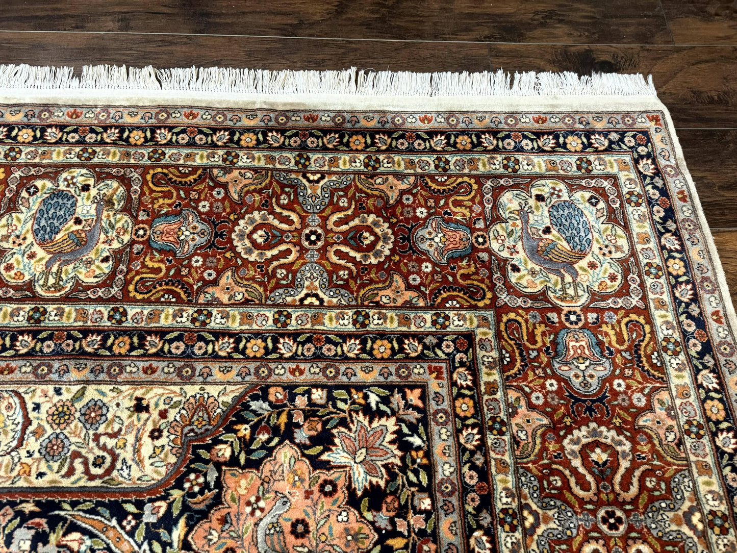 Wonderful Pak Persian Rug 9x12, Very Fine 260 KPSI, Floral Peacocks, Handmade Vintage Wool Rug