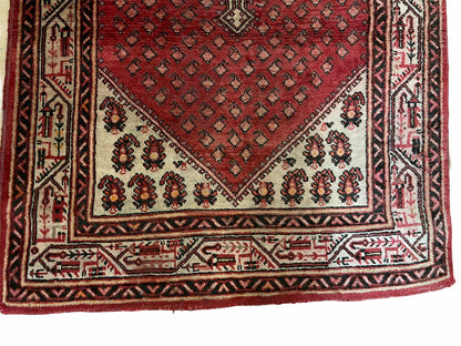 Antique Handmade Wool Rug Paisley Boteh Design Tribal Area Rug Red Ivory