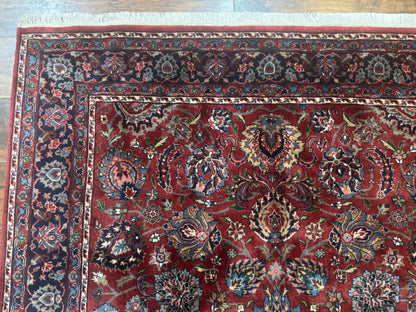 Indo Persian Rug 5x7 Vintage Floral Carpet Burgundy Navy Blue Handmade Wool