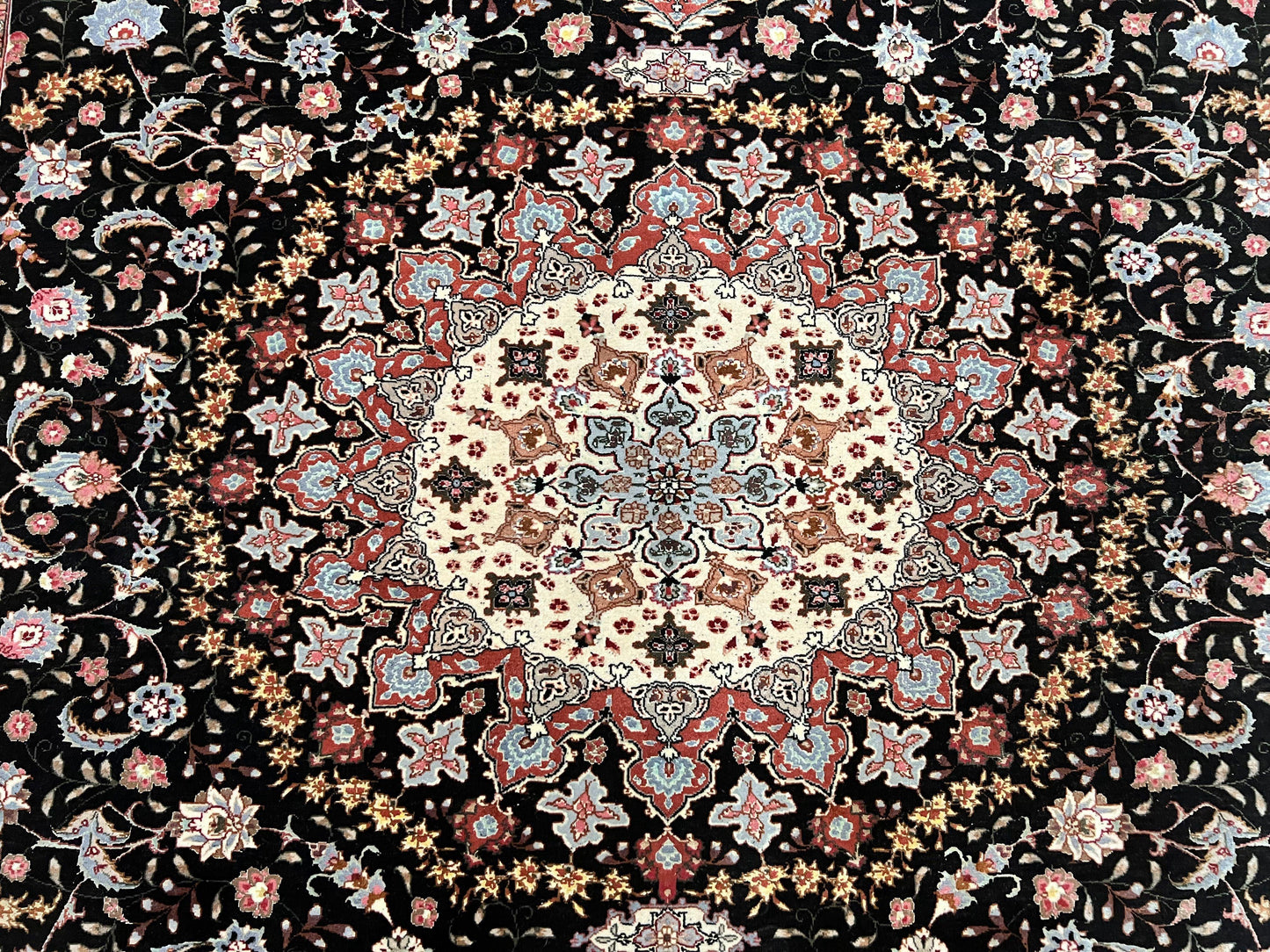 Marvelous Persian Tabriz Rug 7x10 ft, Super Fine 50 Raj, 300+ KPSI, Black and Rust Red, Floral Medallion Handmade Wool Oriental Carpet, Top Quality