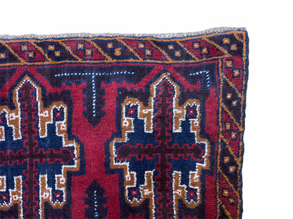 Balouchi Rug Vintage Handmade Tribal Wool Afghan Rug 2 Ft 7 In By 4 Ft 6 In Red Blue