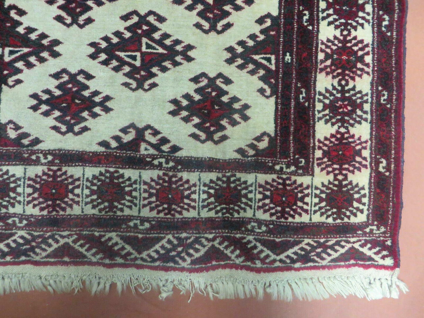 Vintage Turkoman Bokhara Yamud Wool Rug 3 By 3 Foot Hand Knotted Full Pile