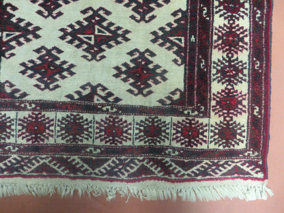 Vintage Turkoman Bokhara Yamud Wool Rug 3 By 3 Foot Hand Knotted Full Pile