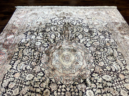 Silk Kashmiri Rug 8x10 Floral Medallion Handmade Indo Persian Vintage Silk Rug