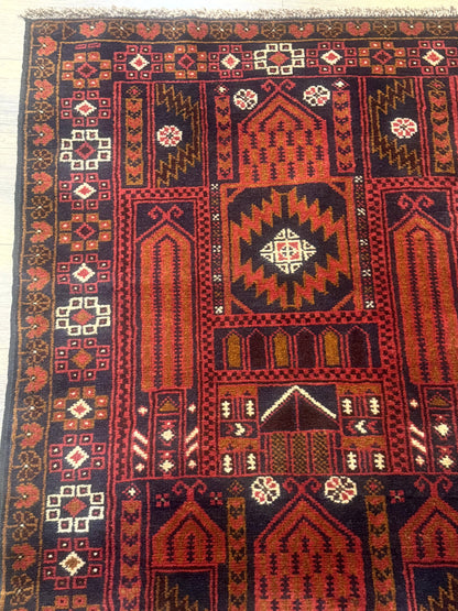 Balouch Rug Afghan Hand Knotted Wool Tribal Carpet 3x7 Red Colorful Traditional