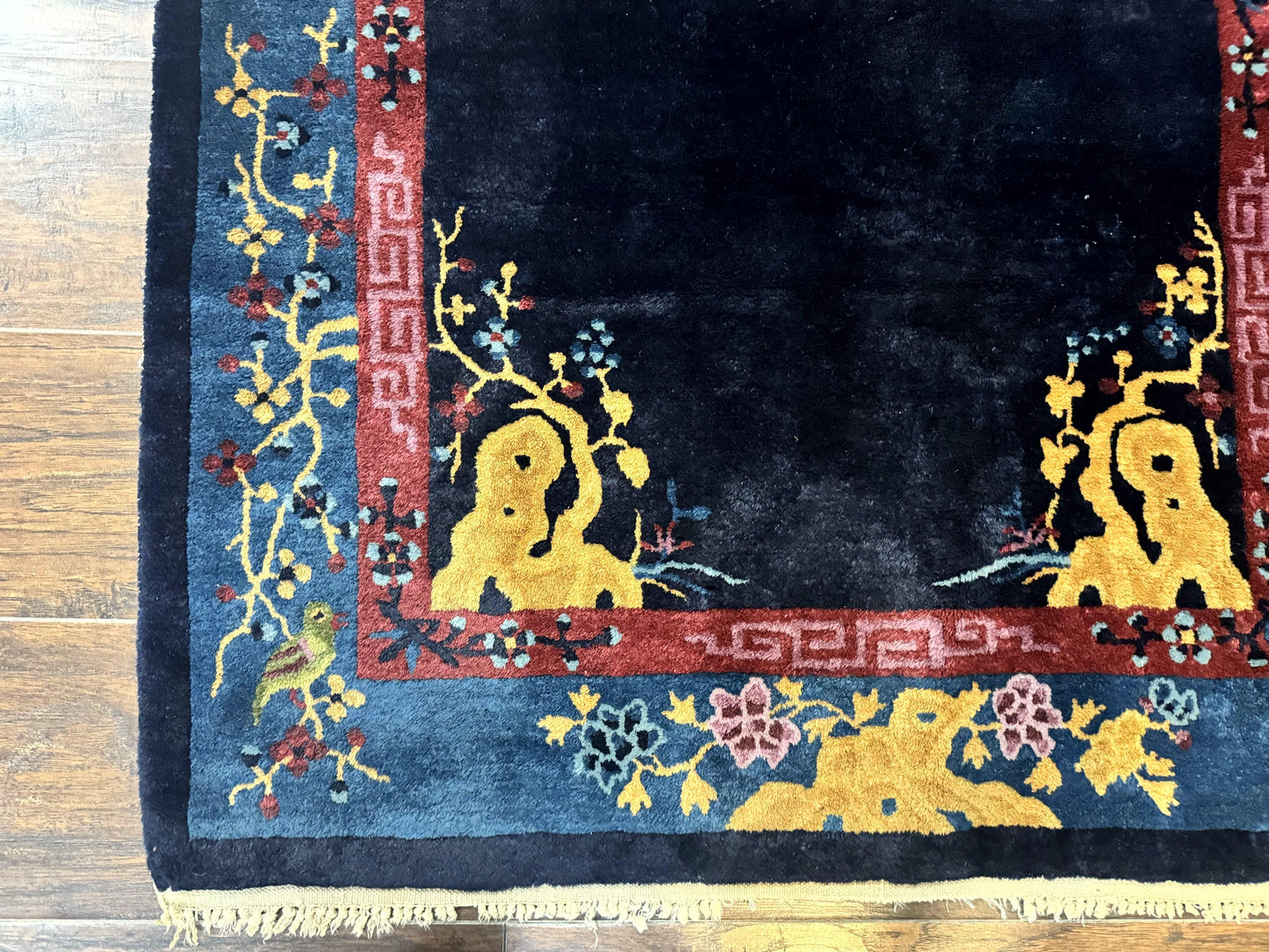 Antique Peking Rug 3x6 Handmade Wool Bird Motif Blue Chinese Legacy Carpet