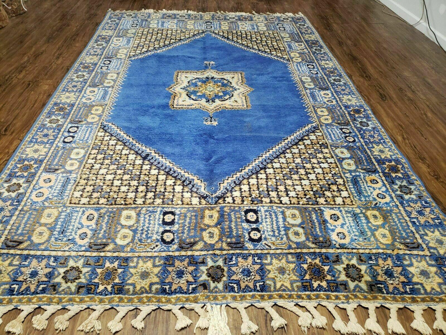 Moroccan Rabat Wool Rug 7 Ft By 10 Ft 5 In Handmade Blue Area Rug