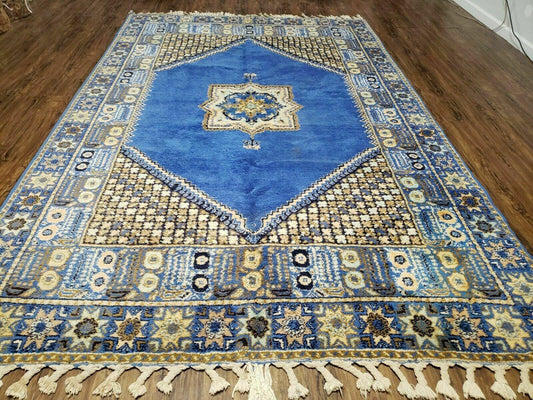 Moroccan Rabat Wool Rug 7 Ft By 10 Ft 5 In Handmade Blue Area Rug