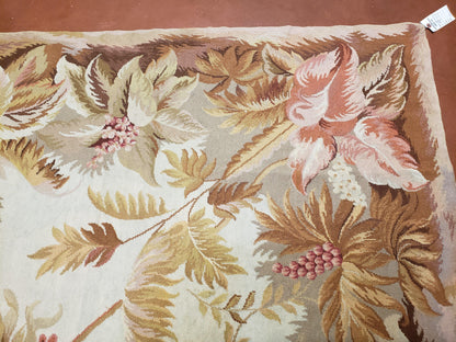 Needlepoint Rug Floral Beige Handmade Premium Wool New Area Rug 8x10