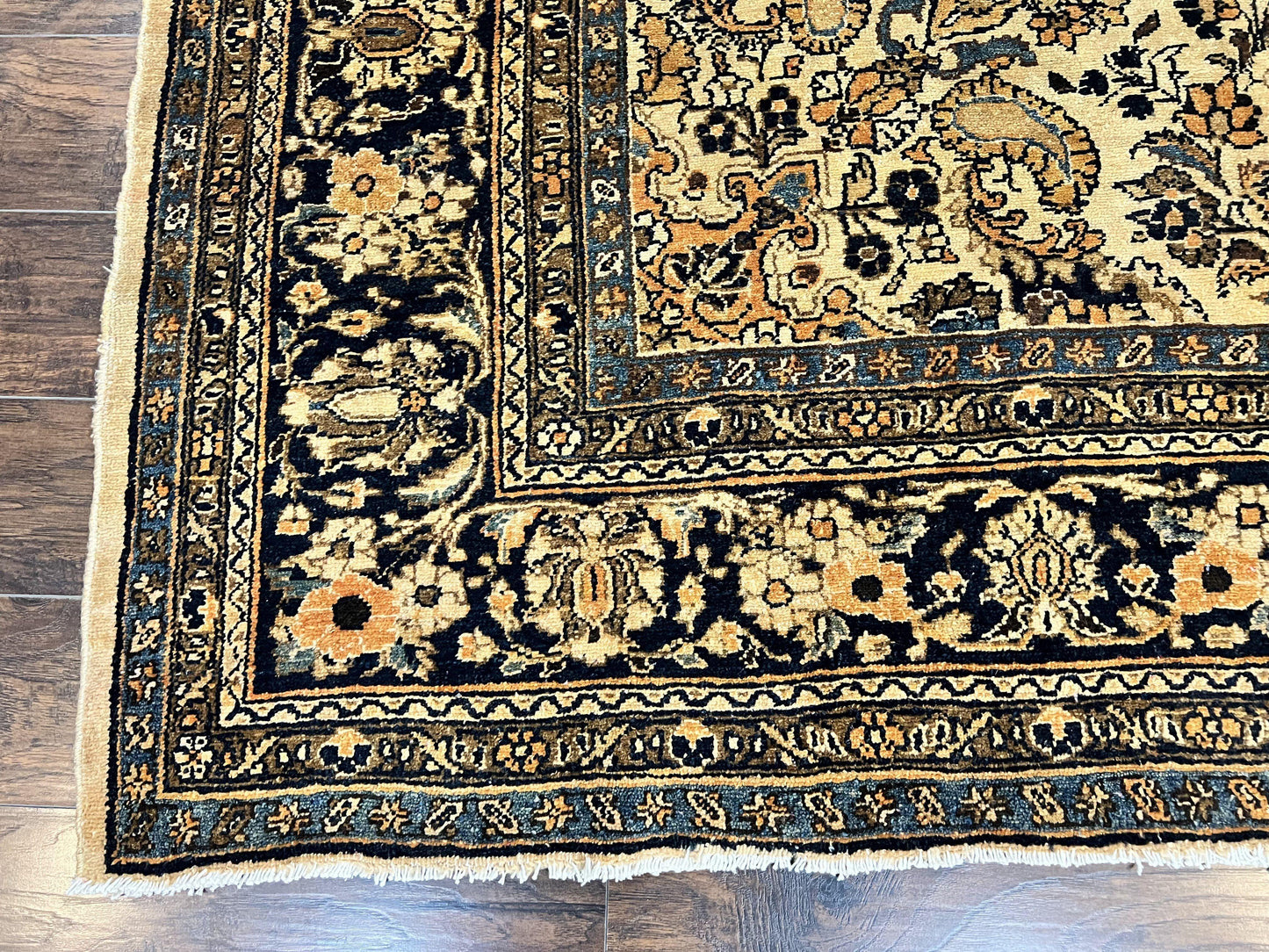 Antique Persian Rug Wool 9x11 Hand Knotted 1920s Hamadan Anjelas Floral Cream Black