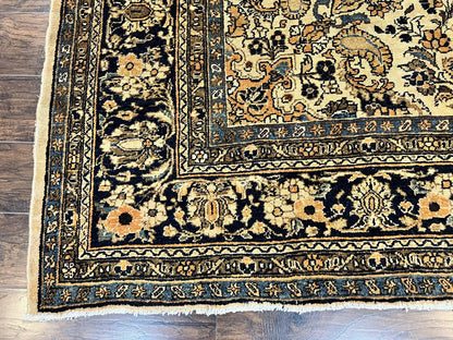 Antique Persian Rug Wool 9x11 Hand Knotted 1920s Hamadan Anjelas Floral Cream Black