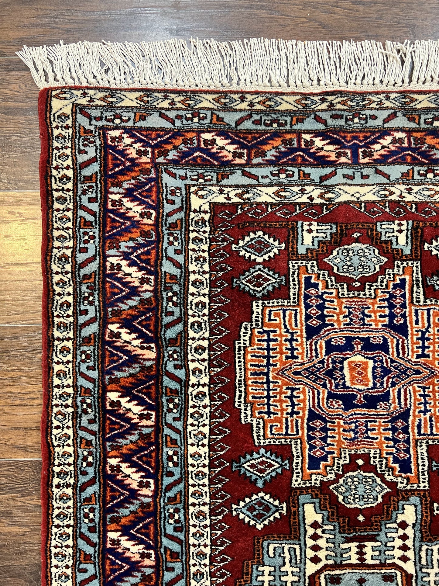 Kazak Rug Vintage Handmade Wool 3x5 Ft Pakistani Geometric Dark Red Oriental Carpet