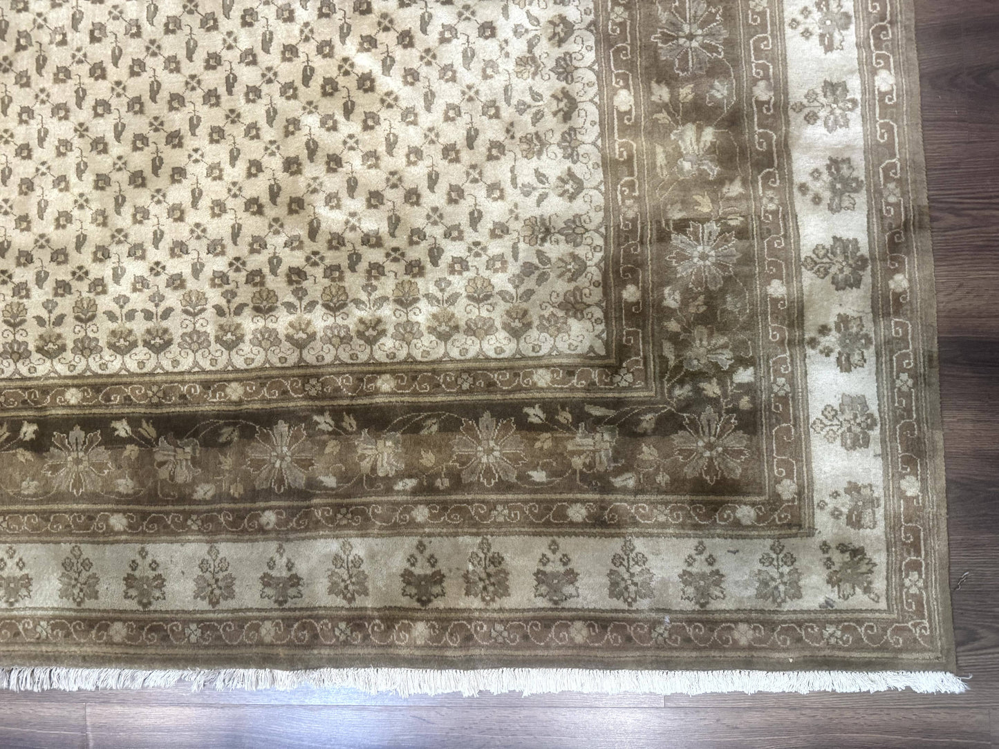 Indo Persian Rug, Allover Pattern, Beige, Wool Handmade Carpet