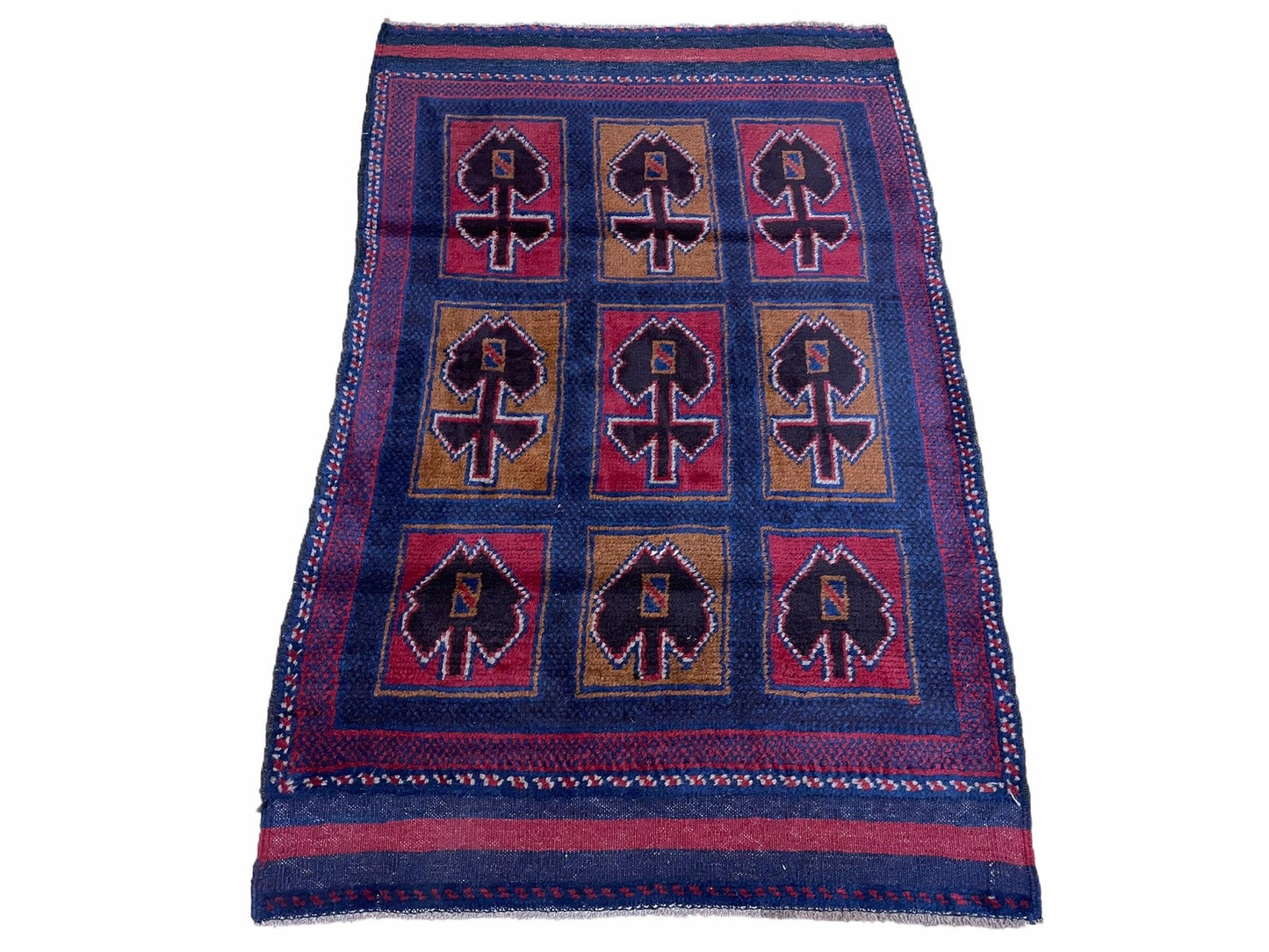 Balouchi Afghan Rug Vintage Handmade Tribal Wool 3x5 Blue Red