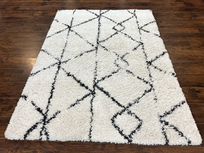 Modern Shag Rug 5x7, Ivory and Black Area Rug 5 x 7 ft