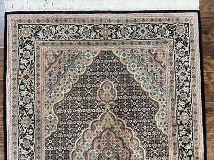 Persian Rug Hand Knotted Wool 4x6 Herati Mahi Vintage Black