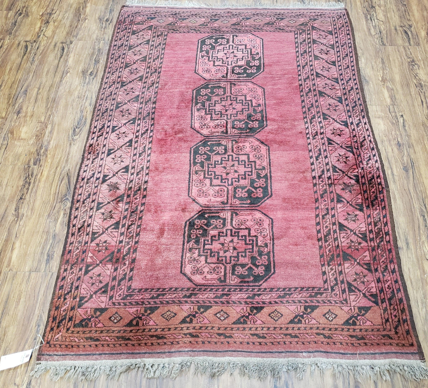 Bukhara Area Rug Hand Knotted Bokhara Bashir 4x6 Red and Black Wool